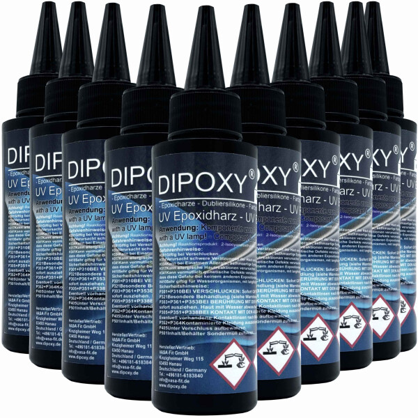 Résine époxy UV à durcissement rapide (30 à 90 secondes avec une lampe UV) transparente et cristalline, qualité professionnelle pour le bricolage, 10x100 ml
