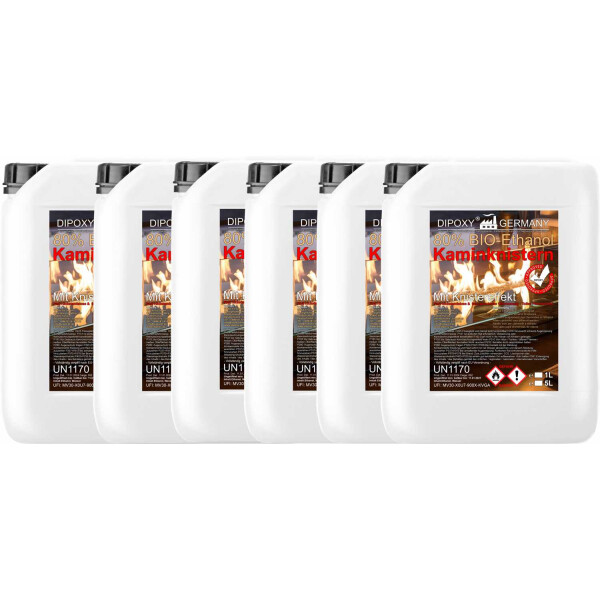 Bioéthanol, éthanol 80 % Premium 30 L (6 x 5 L) - avec effet crépitement, bioéthanol pour feux décoratifs, cheminées de table, cheminées et feux décoratifs de jardin pour lintérieur et lextérieur - sans fumée ni suie