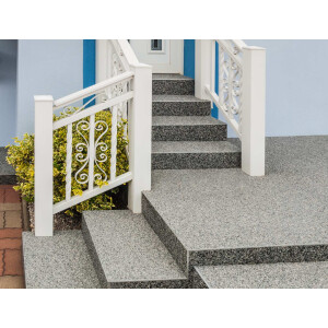 Kit de tapis de pierre en résine époxy pour lintérieur et lextérieur (env. 56 kg / 4-5 m²) | 16 couleurs | 50 kg de gravier de marbre 2-4 mm + 6 l de liant à base de résine époxy bicomposant | Pour balcons, terrasses, escaliers, garages