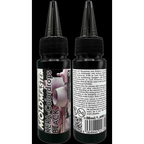 KERA-Colordrops-MoldMaster-BLACK, 50ml Extrem hoch konzentrierte Pigment Farbpaste Farbmittel für Gießpulver, Gips, Wandfarben auf Wasserbasis