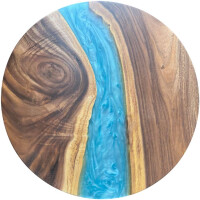 Epoxidharz Tischplatte River Table Rund Blau Walnuss...