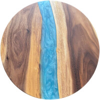 Epoxidharz Tischplatte River Table Rund Blau Walnuss...