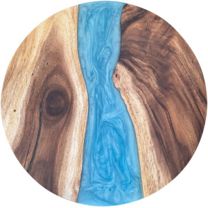 Epoxidharz Tischplatte River Table Rund Blau Walnuss...