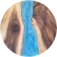 Epoxidharz Tischplatte River Table Rund Blau Walnuss...