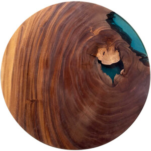 Epoxidharz Tischplatte River Table Rund Blau Walnuss...