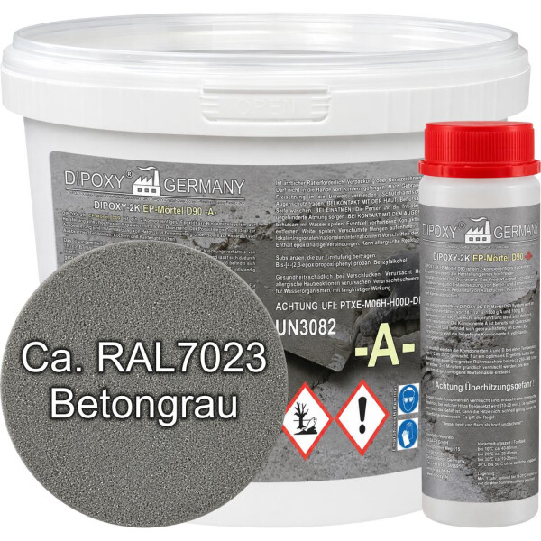 Mortier époxy 2K pour béton, chape & sol avec quartz - réparation & rebouchage 10 kg env. RAL 7023 Gris béton | DIPOXY