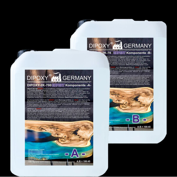 DIPOXY-2K-700EXPERT Résine époxy 2K jusquà 15cm !Résine avec durcisseur EP Résine de stratification de qualité professionnelle Transparente et inodore Résine de coulée Epoxy UV pour bois Table Sol Aquarium Terra Construction de moules PRV