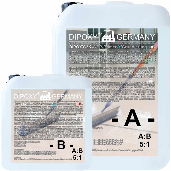 DIPOXY 2K WEP Primer X apprêt époxy 1,6kg (1,25kg A + 0,25kg B) + 0,1kg pigment noir - primaire daccrochage fin pour béton, bois, chape et sols