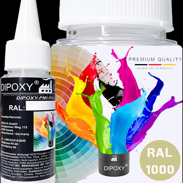 Dipoxy-PMI-RAL 1000 VERT BEIGE Pâte pigmentaire de base extrêmement concentrée Colorant pour résine époxy, résine polyester, systèmes polyuréthane, béton, vernis, peinture liquide, résine synthétique, bijoux