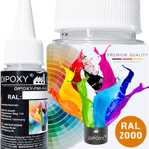 Dipoxy-PMI-RAL 2000 JAUNE ORANGE Pigment de base extrêmement concentré Pâte colorante Colorant pour résine époxy, résine polyester, systèmes polyuréthane, béton, vernis, peinture liquide Résine synthétique Bijoux