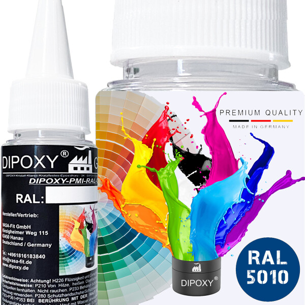 Dipoxy-PMI-RAL 5010 BLEU GENTIANE Pigment de base extrêmement concentré Pâte colorante Colorant pour résine époxy, résine polyester, systèmes polyuréthane, béton, vernis, peinture liquide Résine synthétique Bijoux