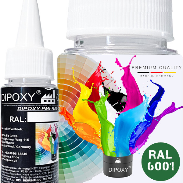 Dipoxy-PMI-RAL 6001 VERT ÉMERAUDE Pigment de base extrêmement concentré Pâte colorante Colorant pour résine époxy, résine polyester, systèmes polyuréthane, béton, vernis, peinture liquide Résine synthétique Bijoux