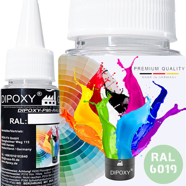 Dipoxy-PMI-RAL 6019 BLANC-VERT Pigment de base extrêmement concentré Pâte colorante Colorant pour résine époxy, résine polyester, systèmes polyuréthane, béton, vernis, peinture liquide Résine synthétique Bijoux
