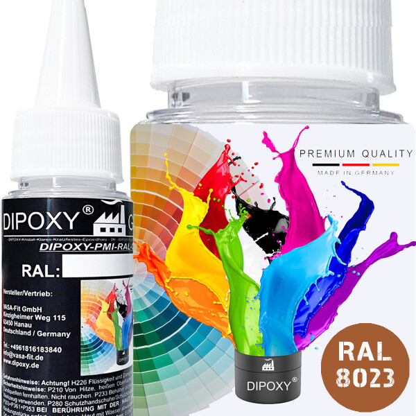 Dipoxy-PMI-RAL 8023 ORANGE BRUN Pigment de base extrêmement concentré Pâte colorante Colorant pour résine époxy, résine polyester, systèmes polyuréthane, béton, vernis, peinture liquide Résine synthétique Bijoux